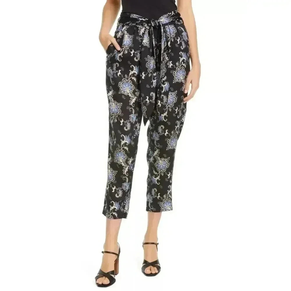 Rebecca Taylor Women's Black Paisley Fleur Silik Blend Pants Size 4